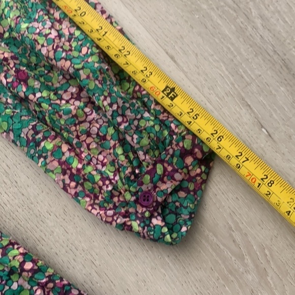 BCBGMAXAZRIA size S dotted mini dress 100% silk green purple layers tunic - Picture 11 of 15